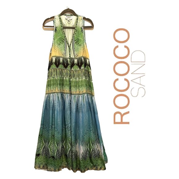 Rococo Sand Palm Springs Print Women's Sleeveless Plunging V-Neck L - Picture 1 of 6